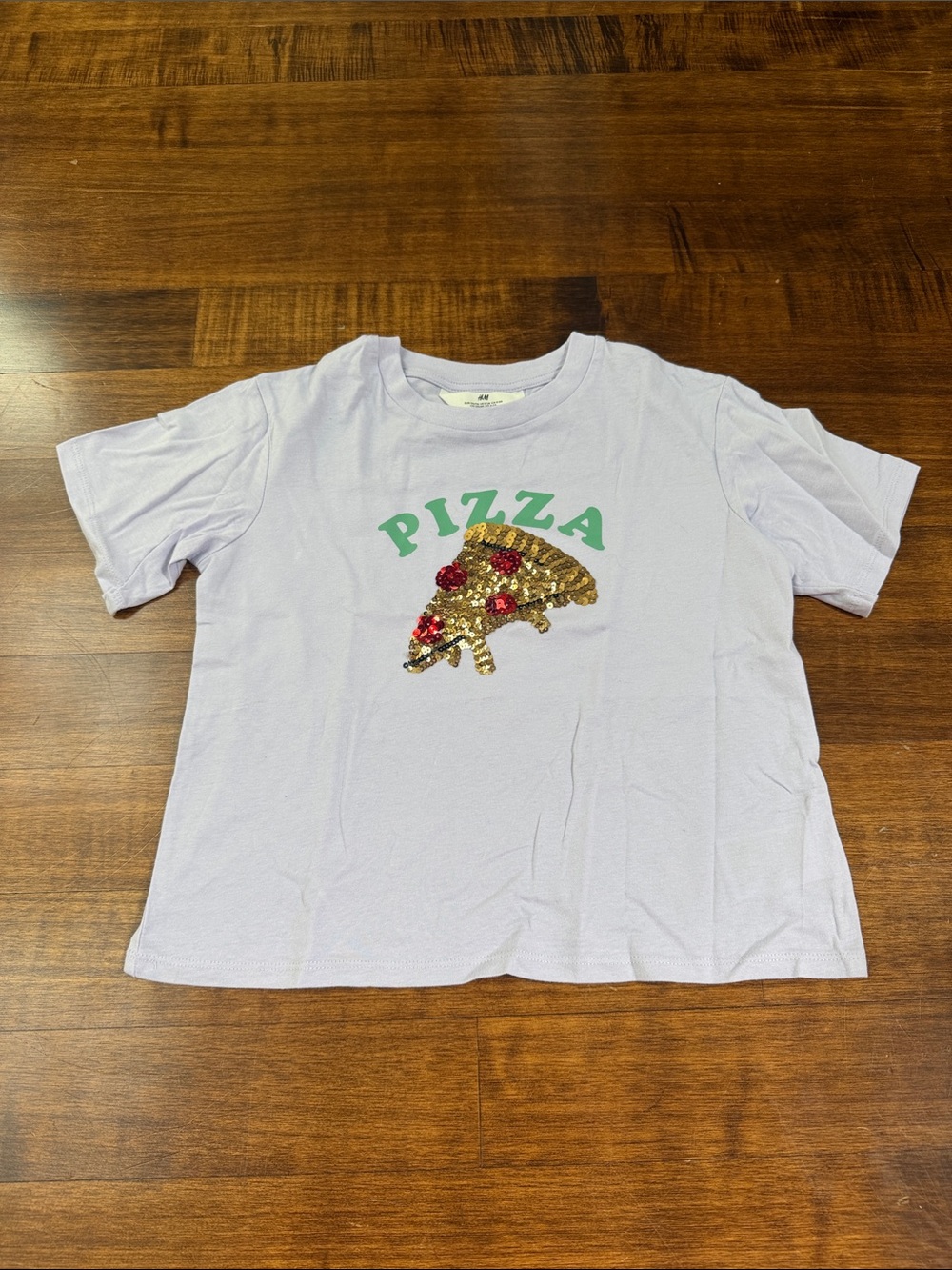 H&M Light Lavender Sequin Pizza Graphic Tee